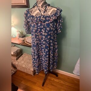 Beautiful Dainty Off Shoulder Floral Roz And Ali Dress Blue Size 16